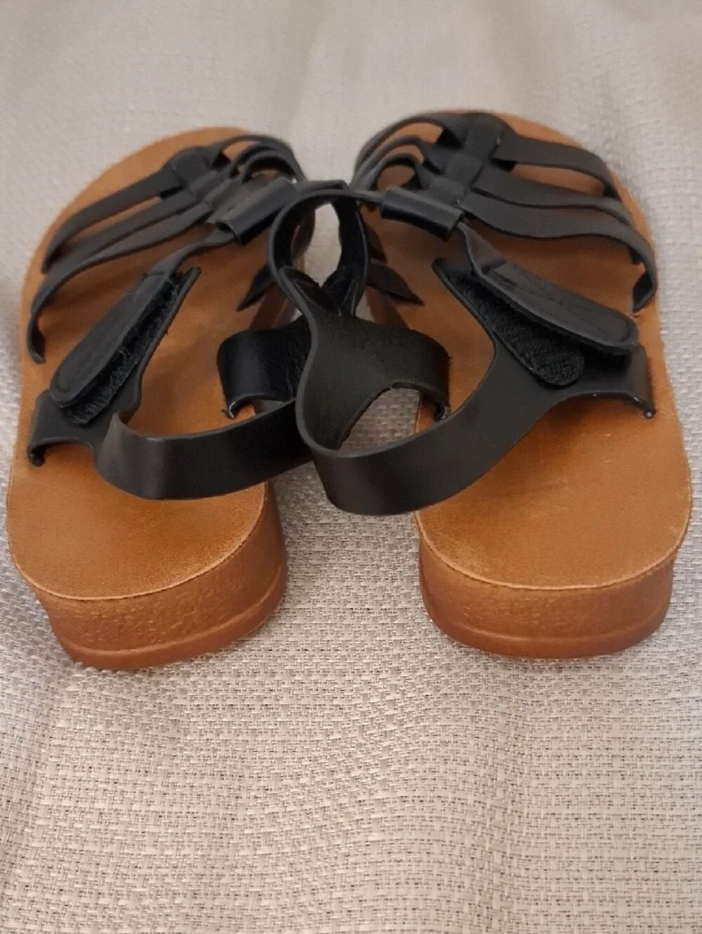 Wanted Black Strappy Kids Slingback Sandals with Tan Footbed